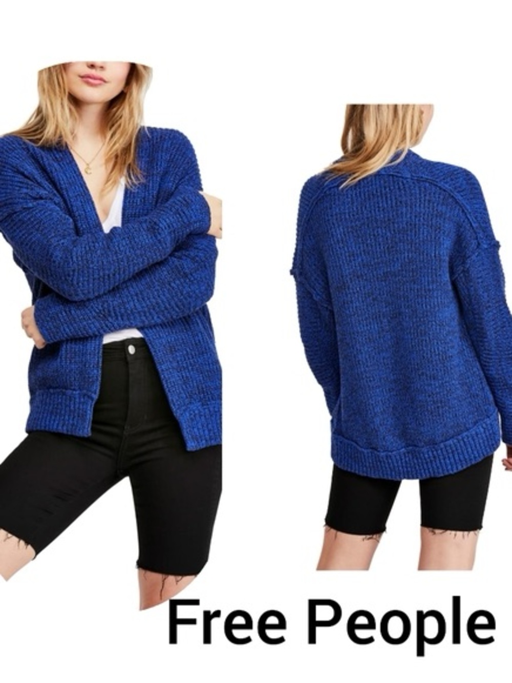 Free People High Hopes Open Front Cardigan Forever Blue combo